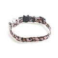 Cloth cat collar with bell, 1.0cm x 28cm, shown in Brown, Green, or Pink