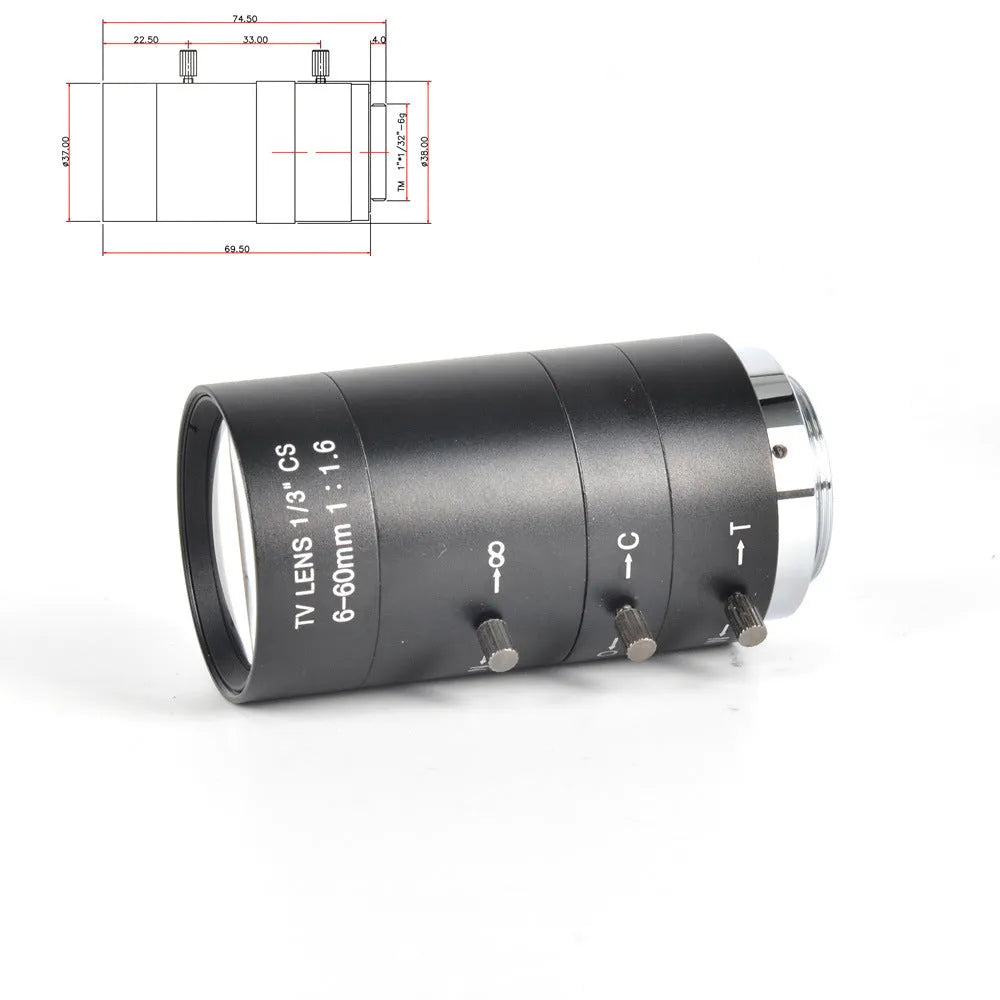 Black manual aperture 6-60mm CS mount camera lens for surveillance cameras