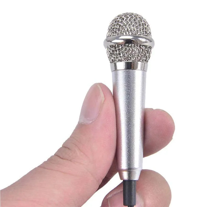 T3 Mini Karaoke Condenser Microphone in blue, gold, red, and silver colours with a 3.5mm plug.