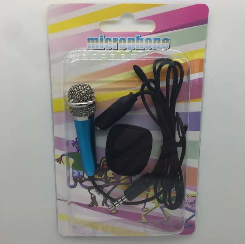 Mini condenser karaoke microphone with 3.5mm connector in blue, gold, red, or silver colour options
