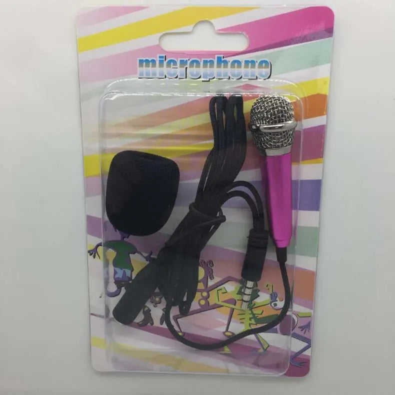 Mini condenser karaoke microphone with 3.5mm connector in blue, gold, red, or silver colour options