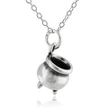 Silver Halloween wizard pendant necklace with witchs cauldron shape and 60cm chain