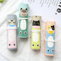 Rolling pencil case with cartoon cat pattern in blue, green, pink, yellow colours for school and office stationery storage