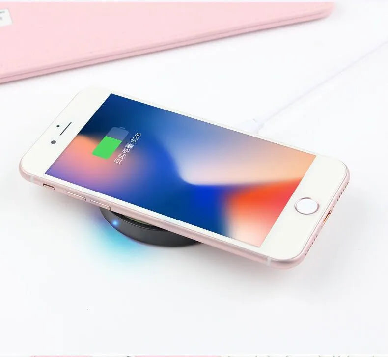 Square wireless charging base for mobile phones with Qi compatibility and six colour options