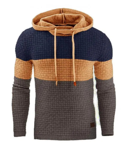 Men's jacquard hoodie long sleeve pullover casual solid colour cotton blend sweatshirt