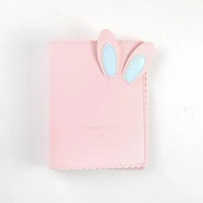 Cute bunny style mini photo album in pink, blue, or white, showing 3-inch size and loose-leaf pages.