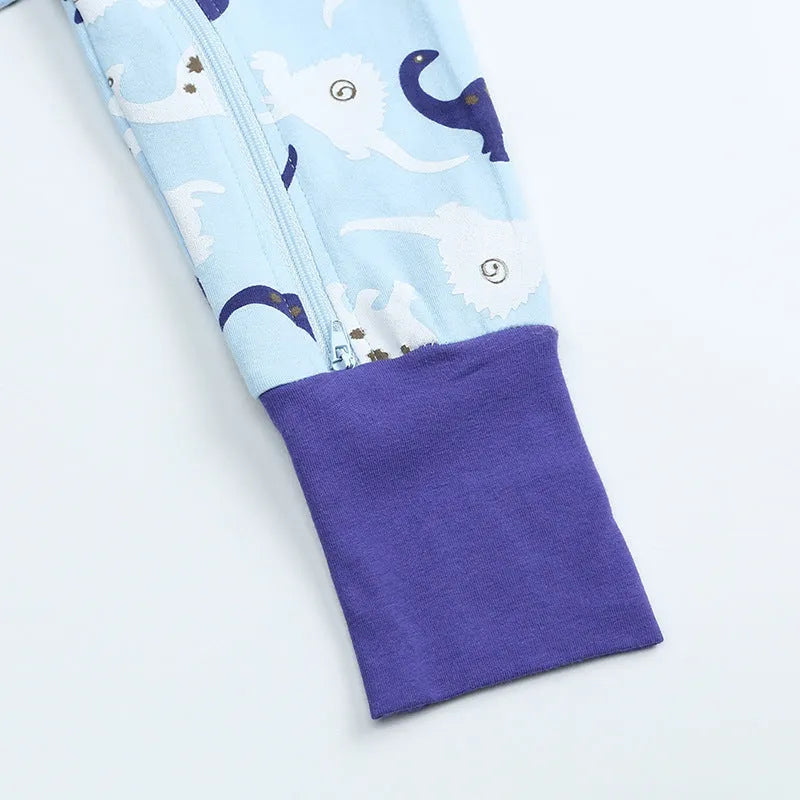 Kids Tales blue cotton baby jumpsuit with short sleeves and zipper closure
