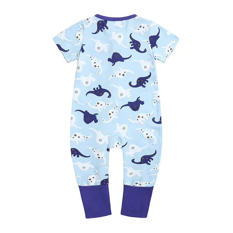 Kids Tales blue cotton baby jumpsuit with short sleeves and zipper closure