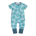 Kids Tales blue cotton baby jumpsuit with short sleeves and zipper closure