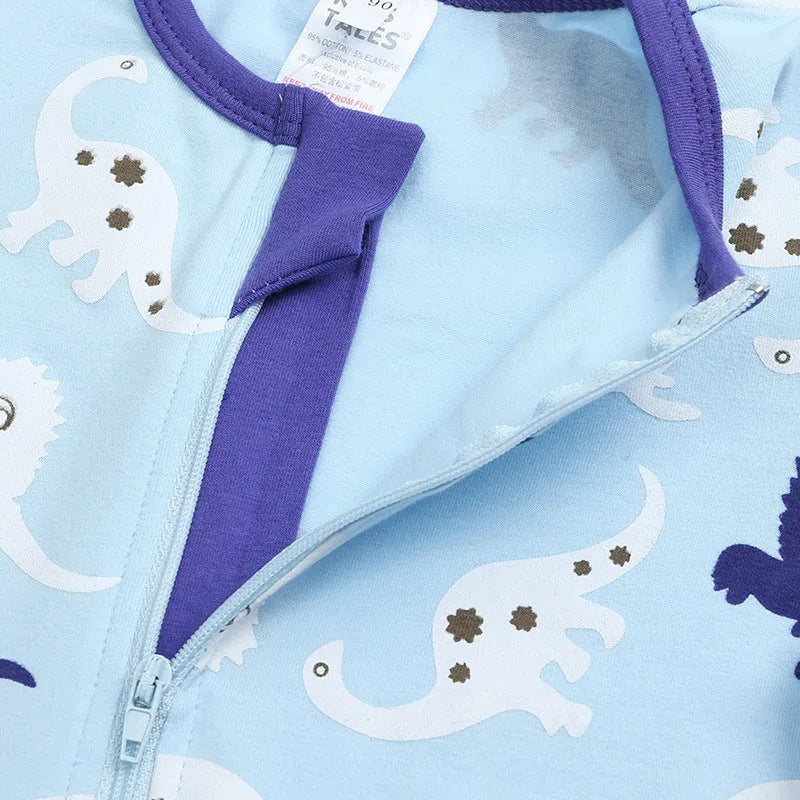 Kids Tales blue cotton baby jumpsuit with short sleeves and zipper closure