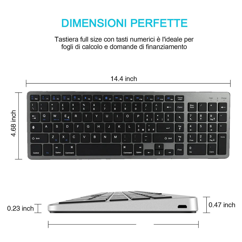 White ultra-thin Bluetooth keyboard next to a tablet showing wireless connectivity