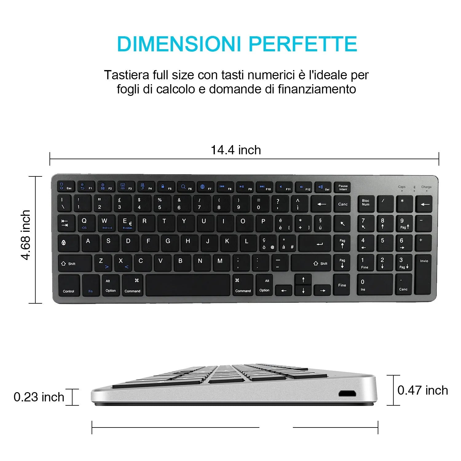 White ultra-thin Bluetooth keyboard next to a tablet showing wireless connectivity