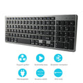 White ultra-thin Bluetooth keyboard next to a tablet showing wireless connectivity