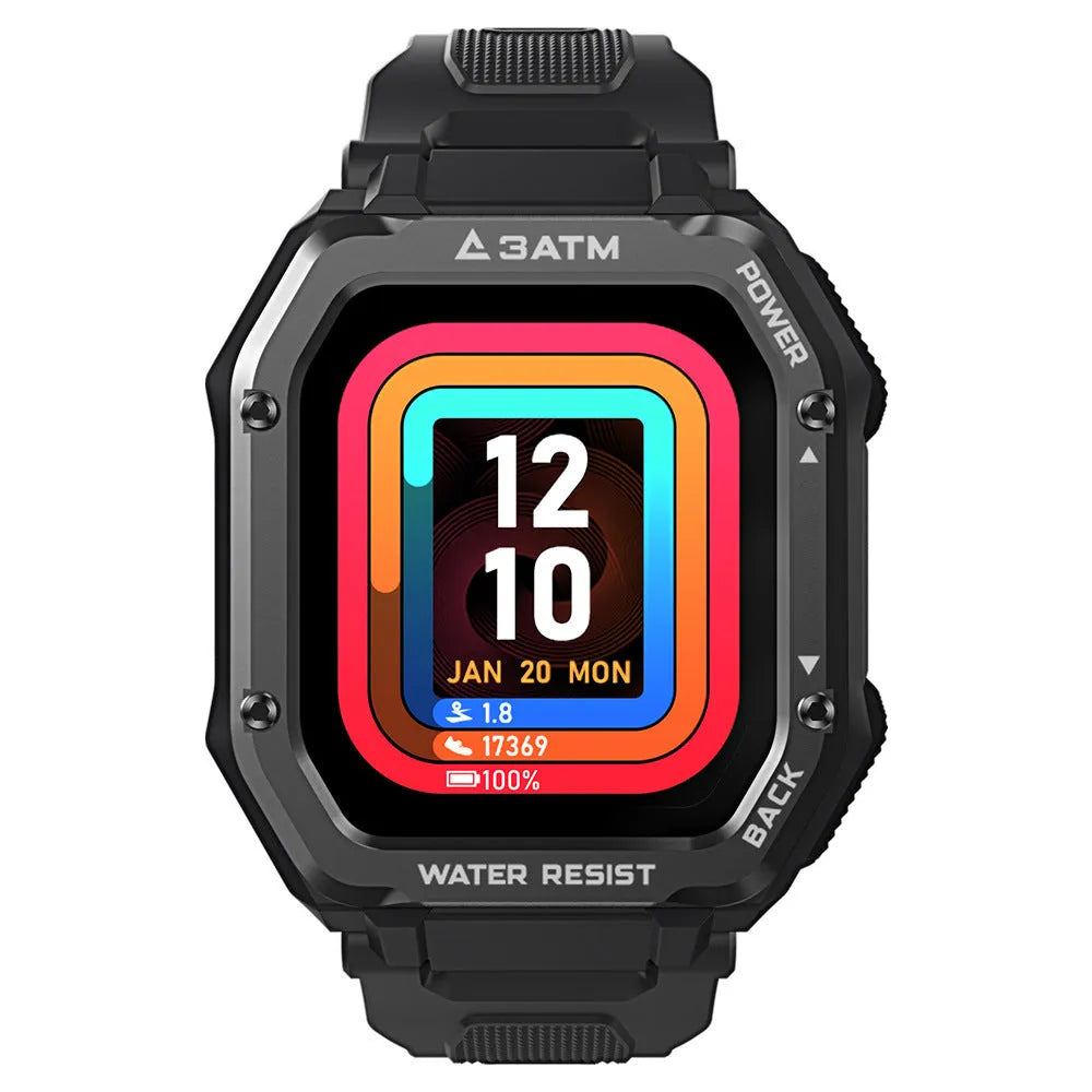 Outdoor sports smart watch with silicone strap showing 1.69 inch screen displaying activity data