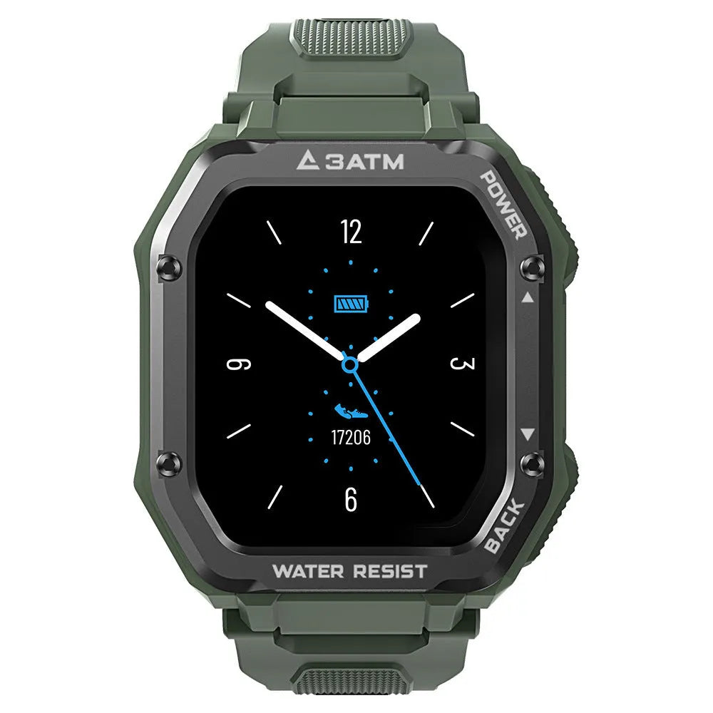 Outdoor sports smart watch with silicone strap showing 1.69 inch screen displaying activity data