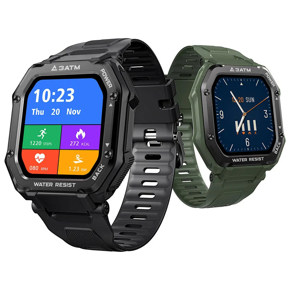 Outdoor sports smart watch with silicone strap showing 1.69 inch screen displaying activity data