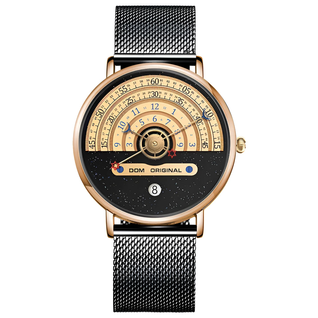 Mens sports watch with 40mm round dial, alloy case, and choice of stainless steel or leather strap