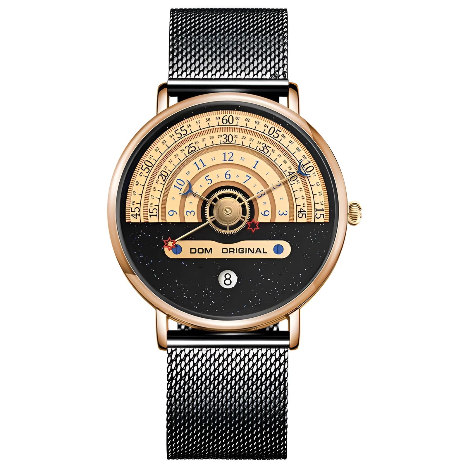 Mens sports watch with 40mm round dial, alloy case, and choice of stainless steel or leather strap
