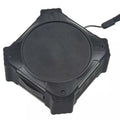 Black waterproof portable Bluetooth speaker with wrist strap showing compact 101x101x47mm dimensions