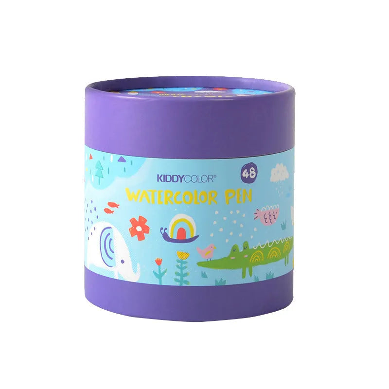 Set of children's plastic barrel washable watercolour pens in 36 or 48 different colours.