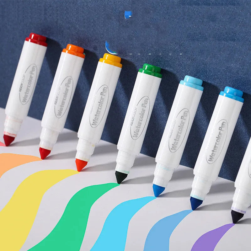 Children's washable watercolour pen set showing 36 and 48 colour barrel options with non-toxic plastic construction