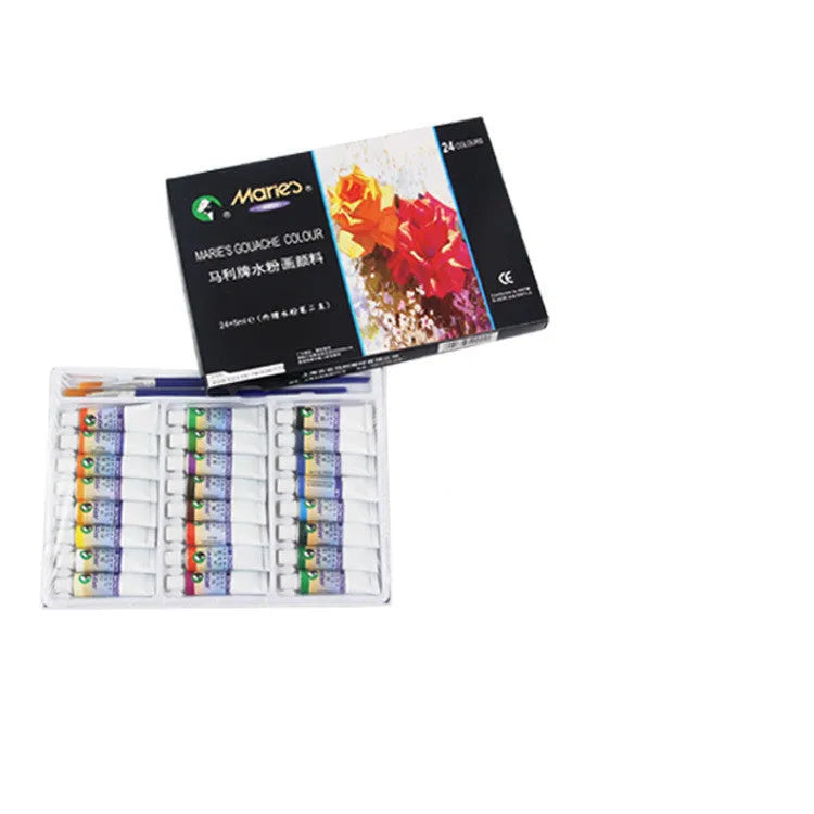 Boxed set of Marley gouache paint tubes in 12, 18, and 24 colour options for artists.