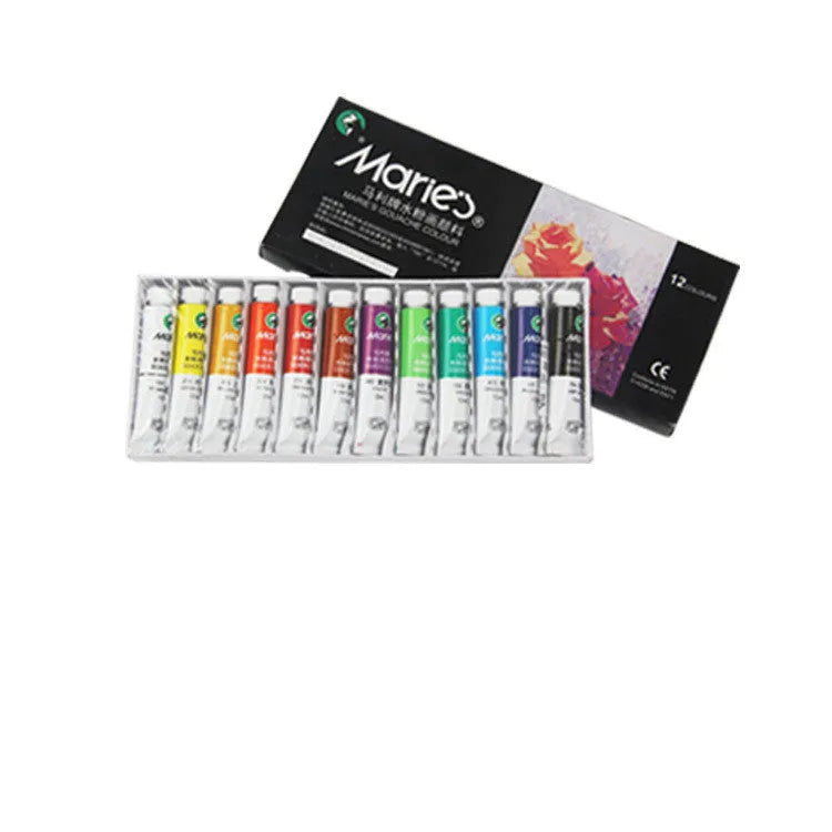 Boxed set of Marley gouache paint tubes in 12, 18, and 24 colour options for artists.
