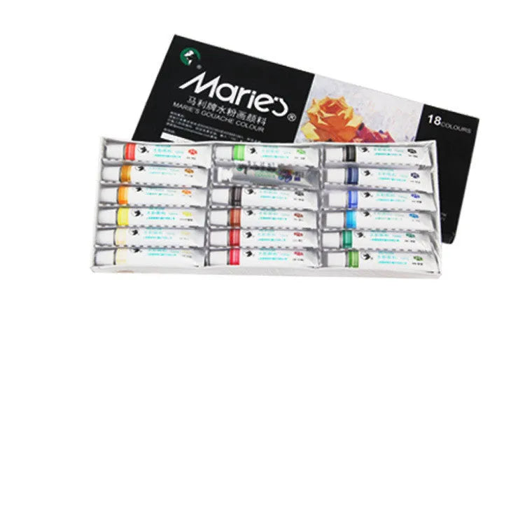 Boxed set of Marley gouache paint tubes in 12, 18, and 24 colour options for artists.
