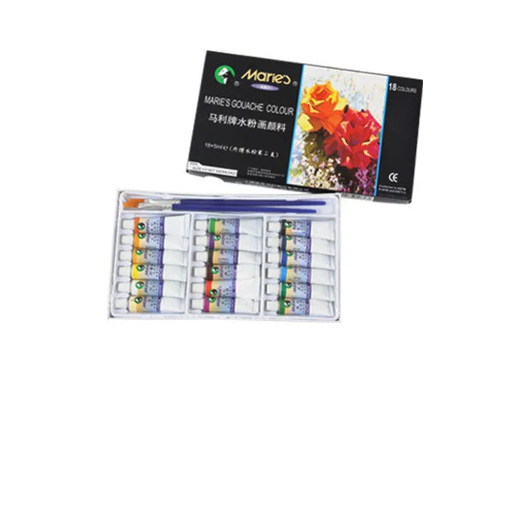 Boxed set of Marley gouache paint tubes in 12, 18, and 24 colour options for artists.