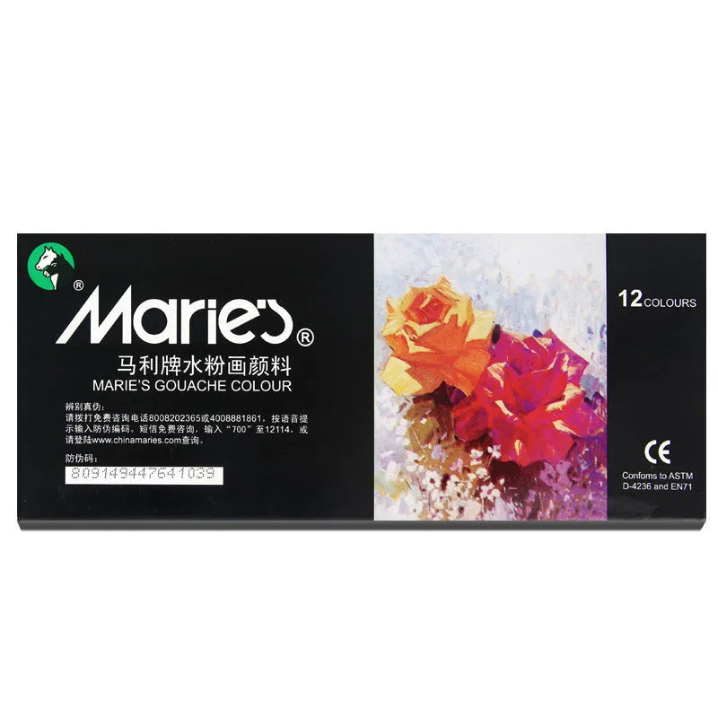 Boxed set of Marley gouache paint tubes in 12, 18, and 24 colour options for artists.
