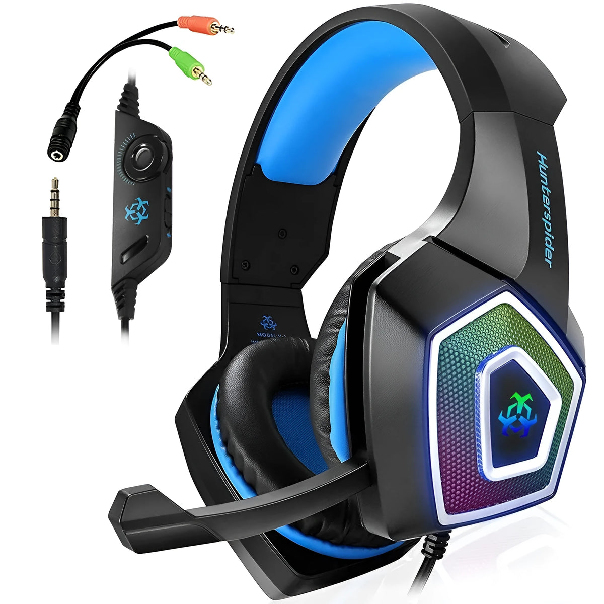 Wired gaming headset with microphone, 3.5mm plug, 2.1m cable, 40mm drivers, blue or red