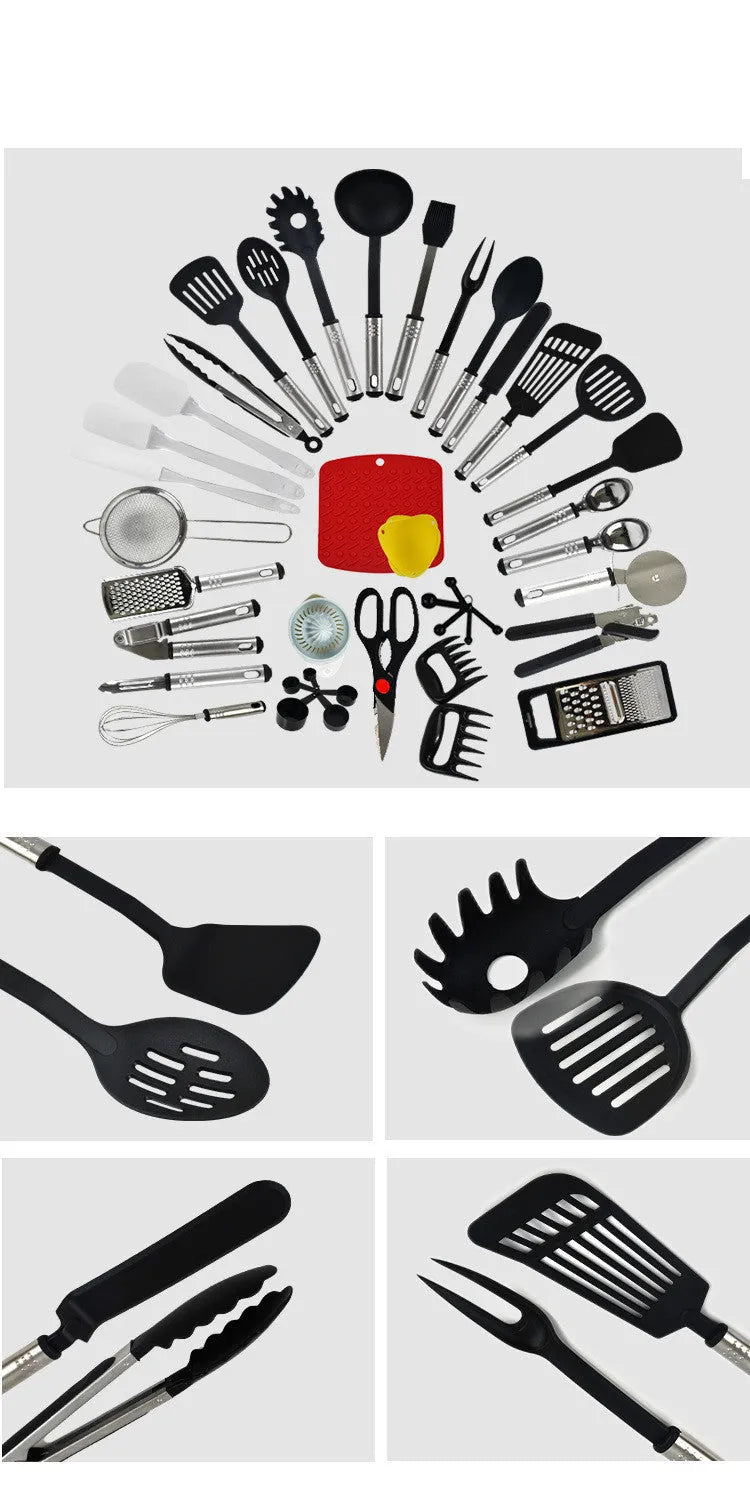 44-piece set of nylon non-stick kitchen utensils including spatulas and spoons in light luxury style