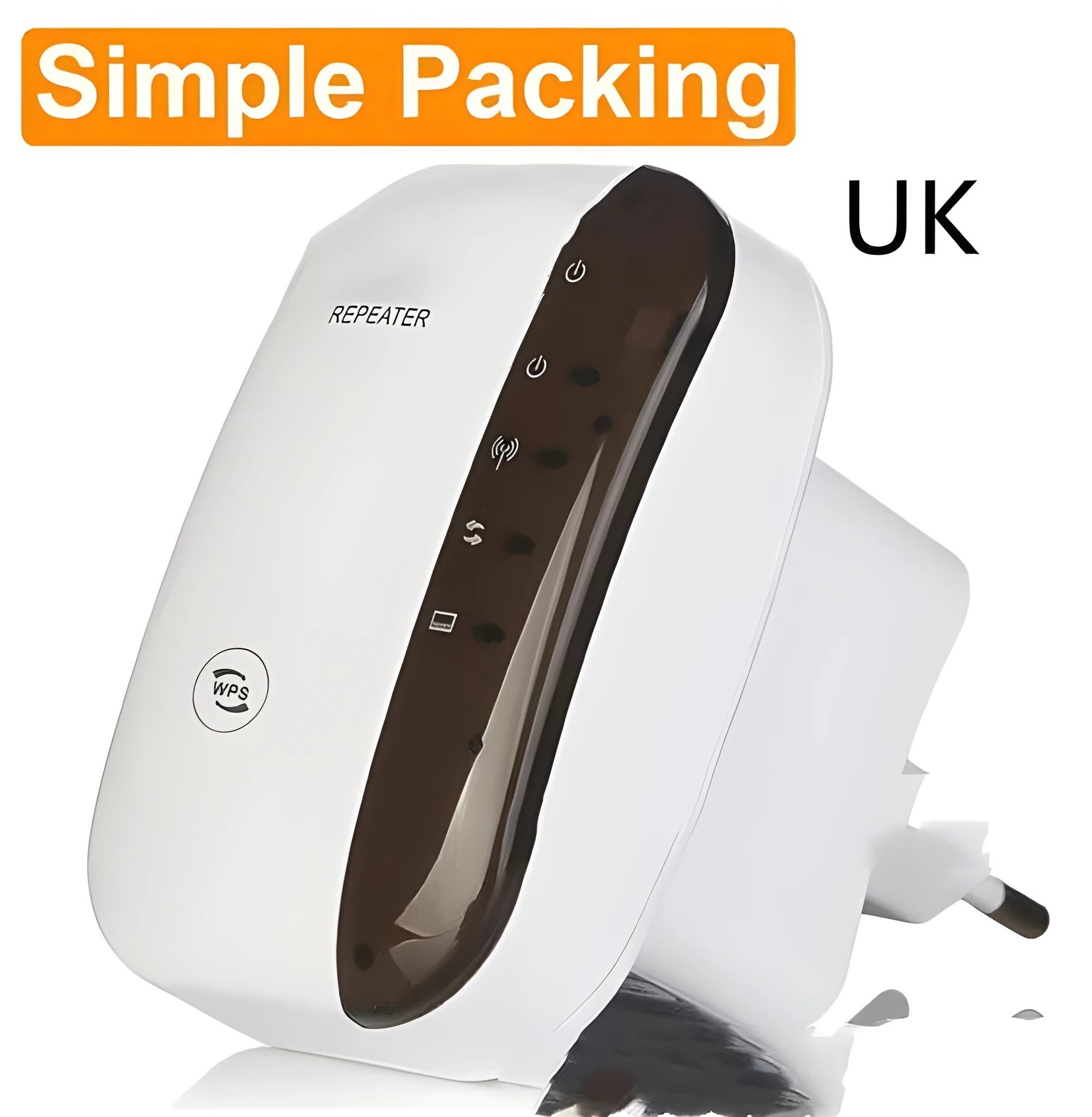 Black and white WiFi repeater with multiple international plug types and network cable