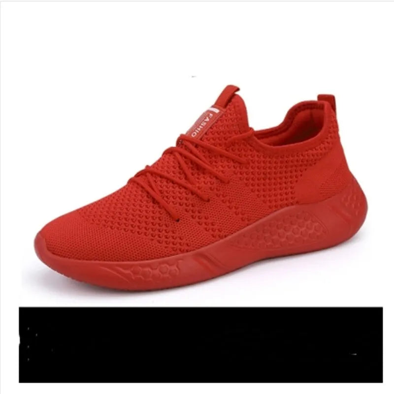 Men's black and white breathable mesh sneakers with round toe and lace-up design for casual sport.