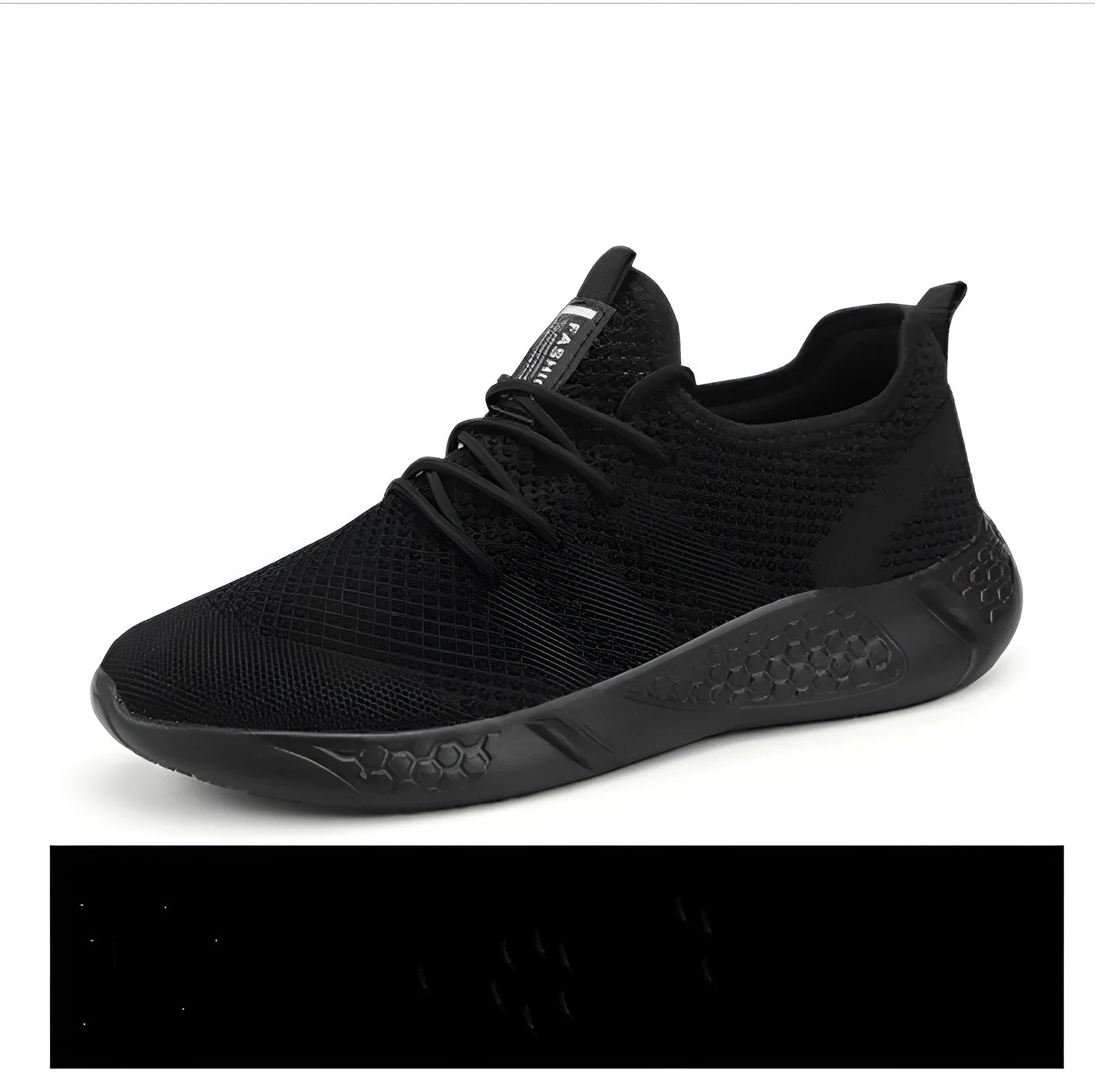 Men's black and white mesh sneaker with lace-up closure and round toe for casual outdoor wear