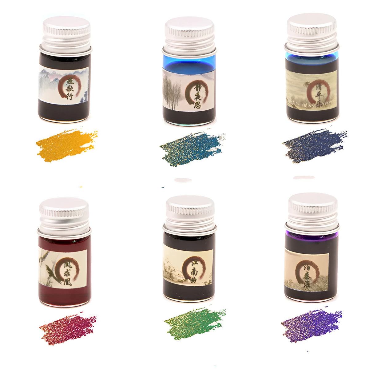 Antiquity Ink Toning 6ml dipping pen ink bottle with aluminium cap and high white glass, six colour options.