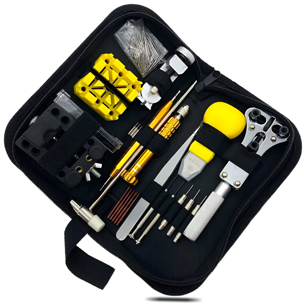 148-piece watch repair tool set with diamond hand pliers in black colour option