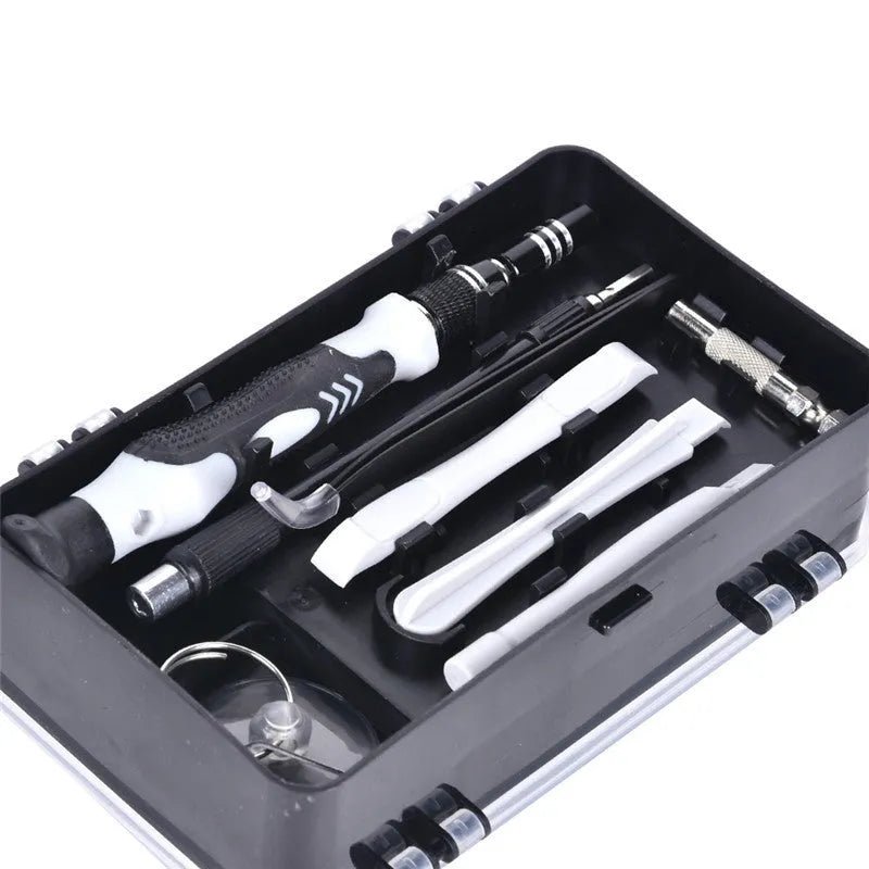 117-piece precision screwdriver set with magnetic bits and flexible extension in red case