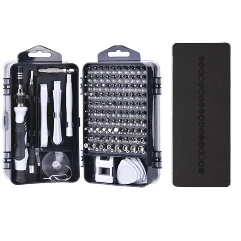 117-piece precision screwdriver set with magnetic bits and flexible extension in red case
