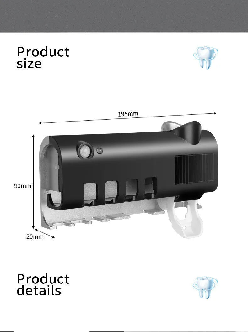 Smart toothbrush sterilizer UV wall-mounted holder in black with adhesive paste