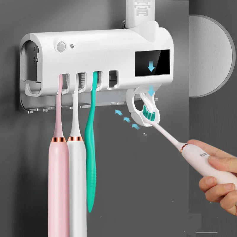 Smart toothbrush sterilizer UV wall-mounted holder in black with adhesive paste