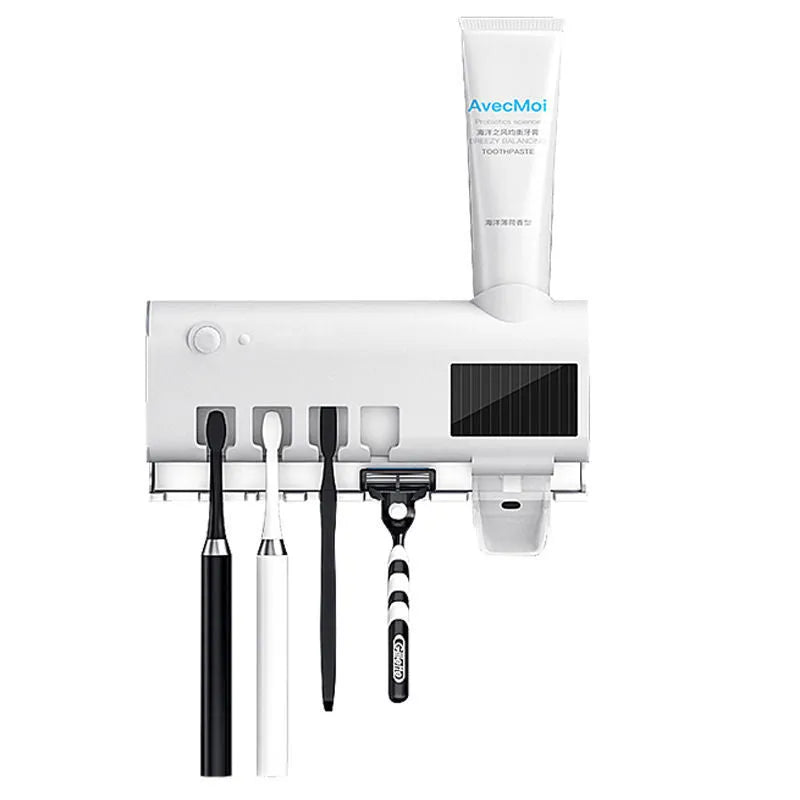 Smart toothbrush sterilizer UV wall-mounted holder in black with adhesive paste