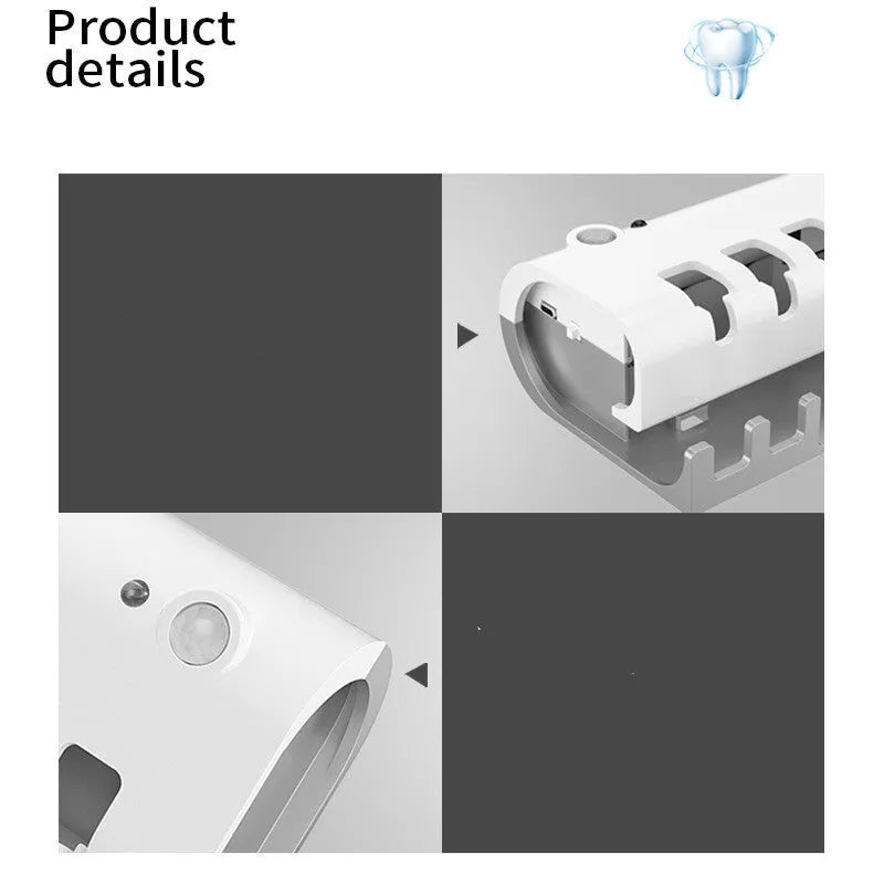 Smart toothbrush sterilizer UV wall-mounted holder in black with adhesive paste
