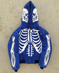 Men's skeleton hoodie with full-face zip and front screen print in polyester fleece, black colour