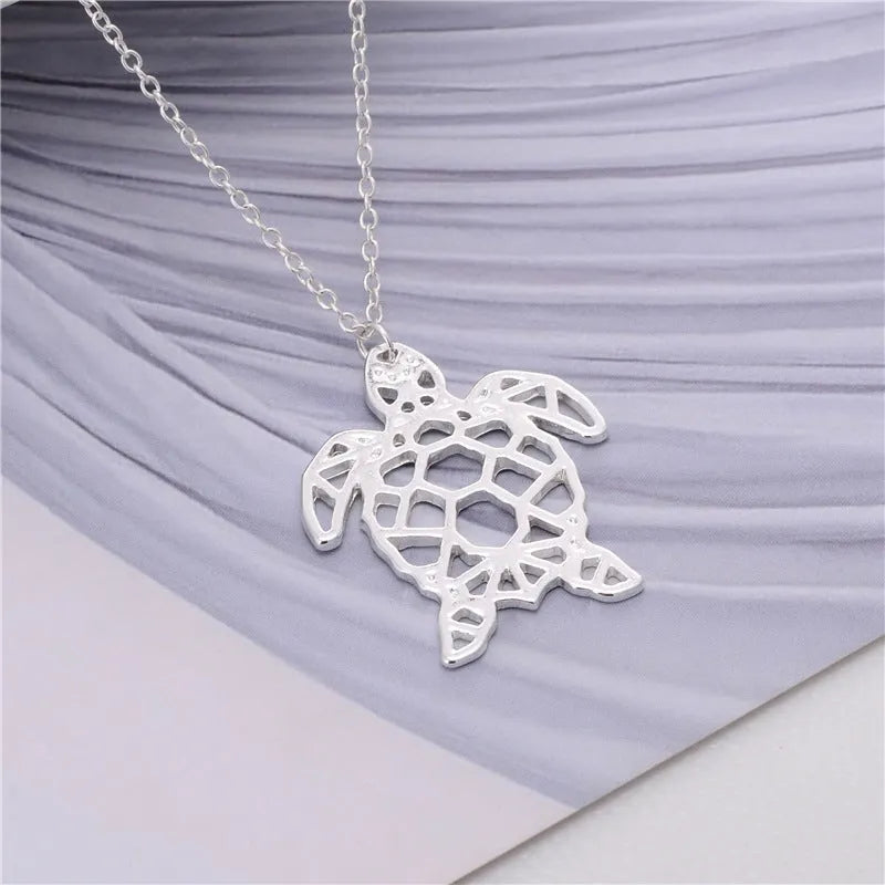 Hollow turtle pendant alloy necklace golden colour snake bone chain women jewellery