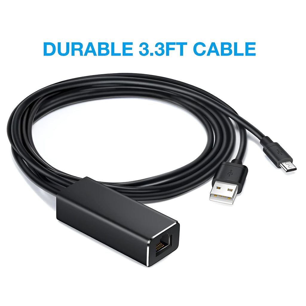 Black USB 2.0 to RJ45 Ethernet adapter for Google Chromecast and TV Stick, 58.6 x 23.9 x 16.9mm, 40g
