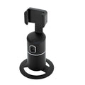 Black smart tracking gimbal stabiliser clipped onto a mobile phone showing 360-degree rotation capability