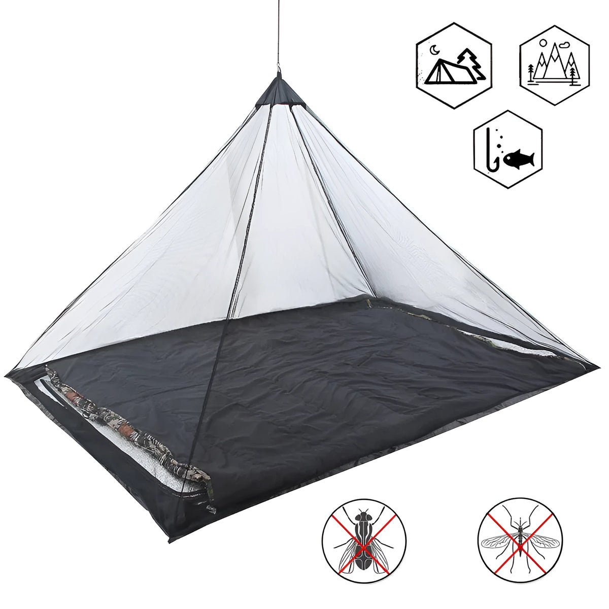 Portable foldable mesh mosquito net tent, 220x120x100cm, 325g, black or army green, with storage sack