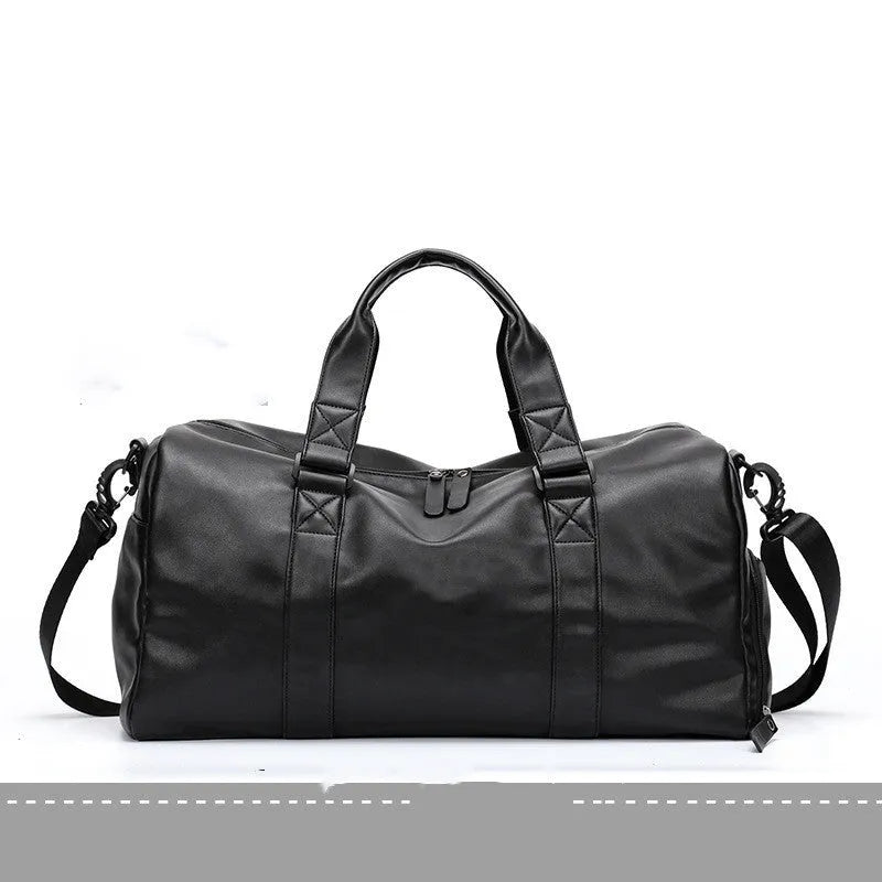 Large black waterproof PU leather sports training bag with multiple compartments and organisational pockets