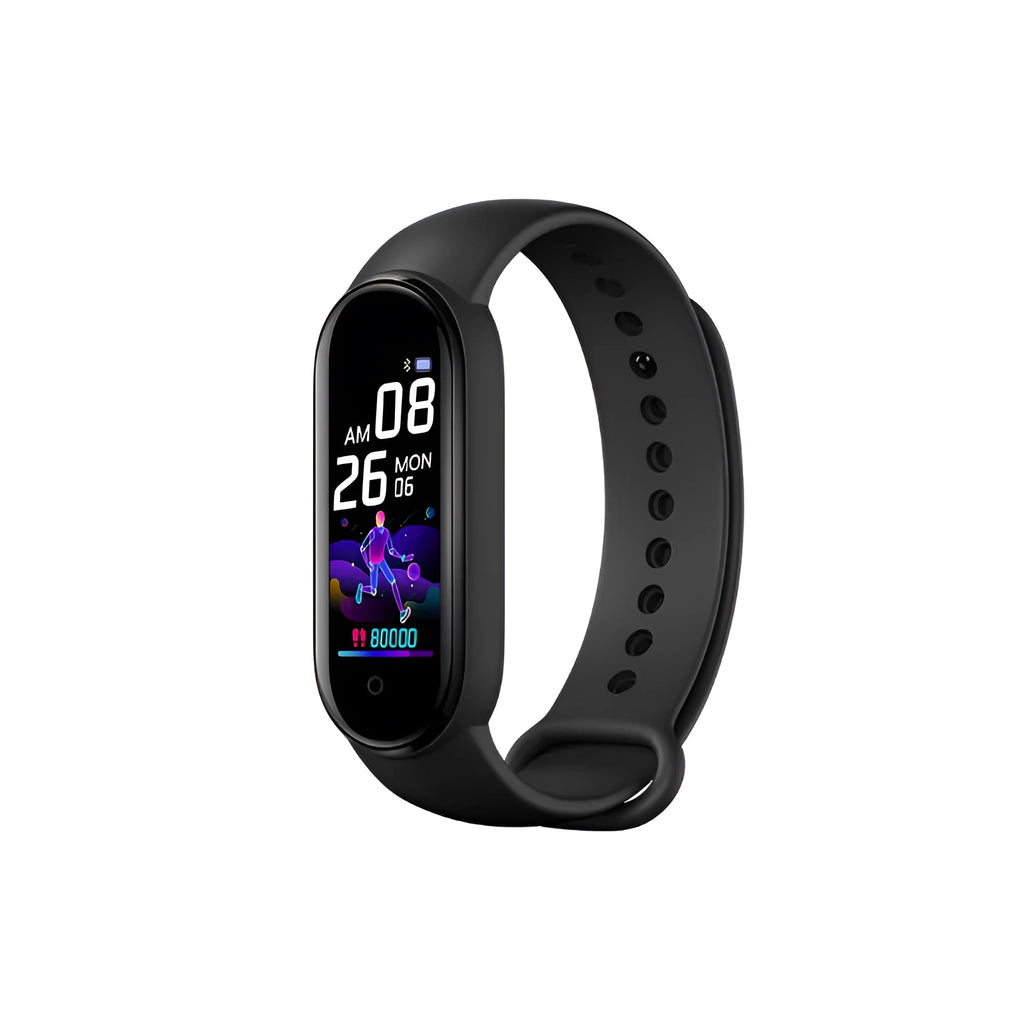 M5 smart bracelet with 0.96-inch screen for heart rate monitoring in black, blue or red colours